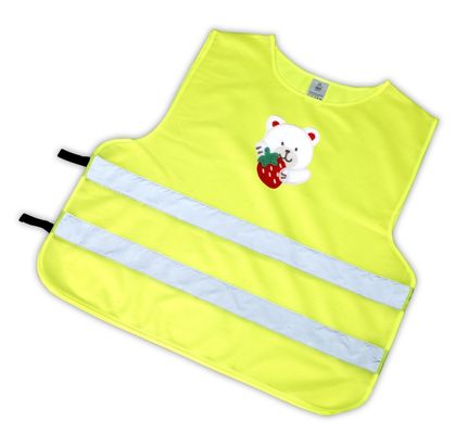 Gilet riflettente per bambini  con orsacchiotto bianco con fragola